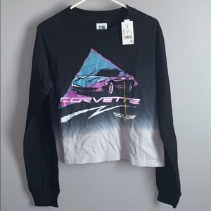 Juniors Crop Top Long Sleeve Corvette Shirt